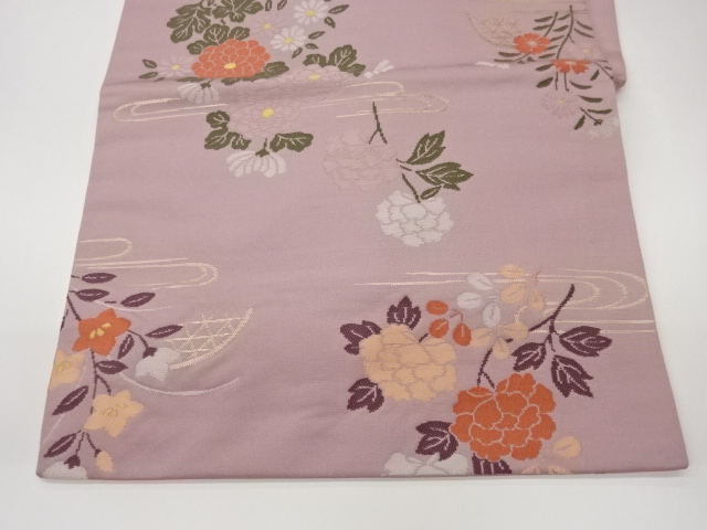  草花模様織出し名古屋帯